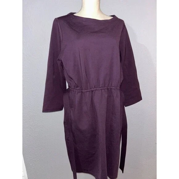 DULUTH Women’s NWOT Plum Long Sleeve Dress size XL Boat Neck Elegant Tie Waist - Picture 6 of 9